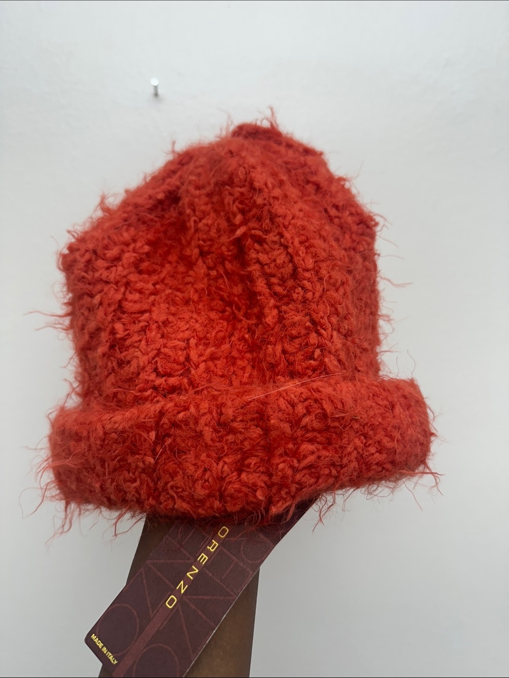 Textured Fuzzy Knit Beanie in Bright Orange
